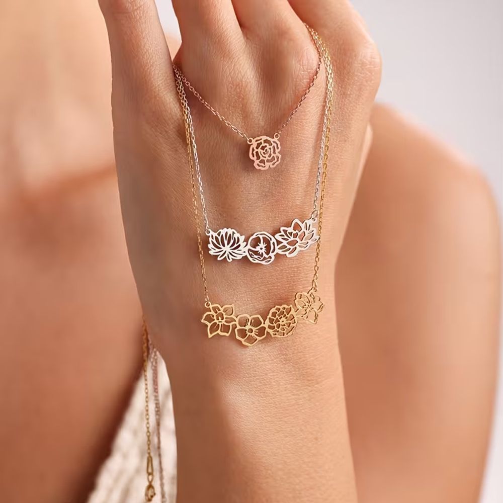 Birth Flower Necklace - Collar con Flores de Nacimiento Personalizadas,