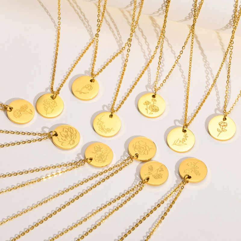 Birth Flower Necklace - Collar con colgante Irregular de acero